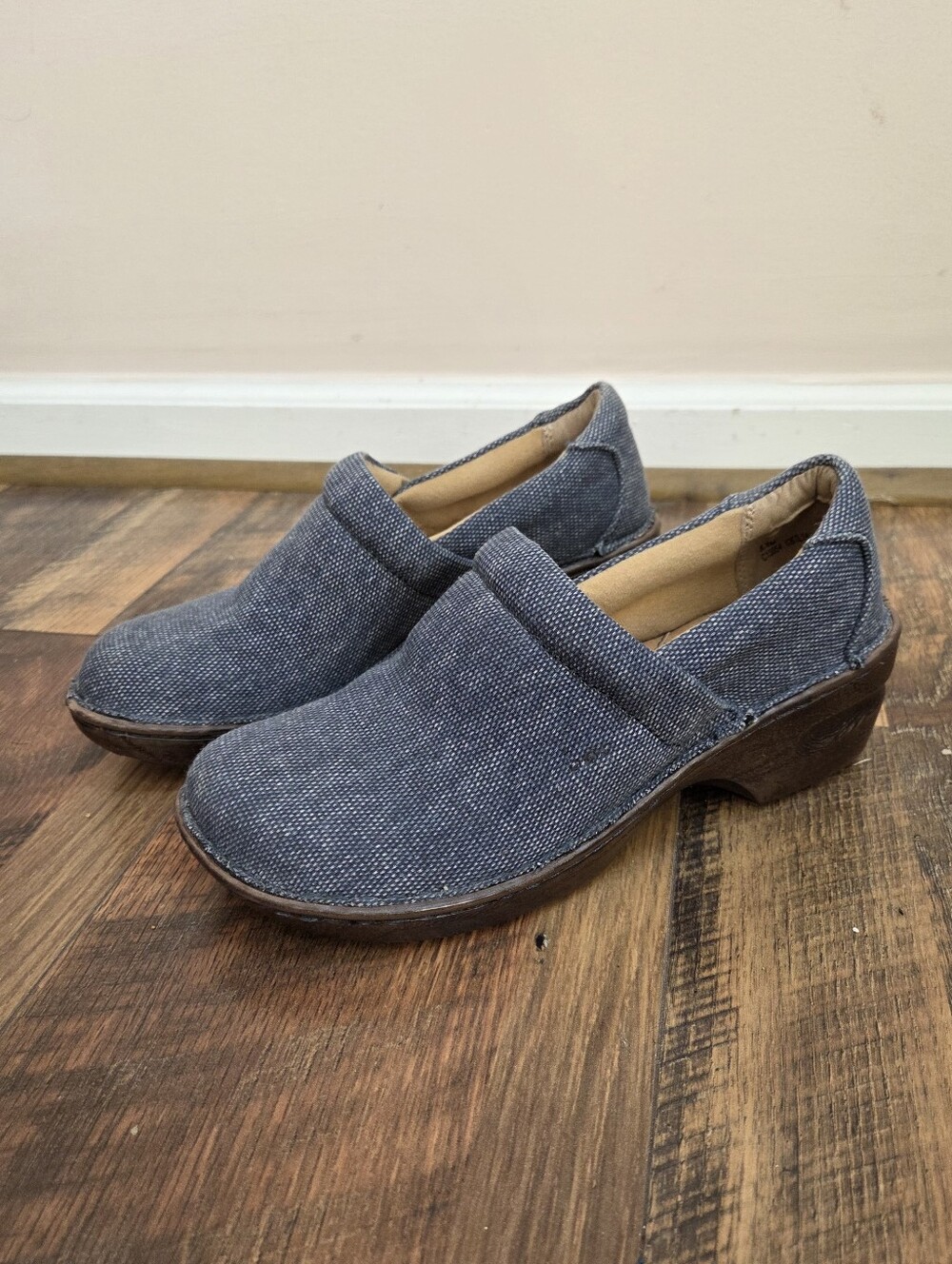 BOC Born Concept Blue Denim Fabric Slip-on Clogs, Size 8.5